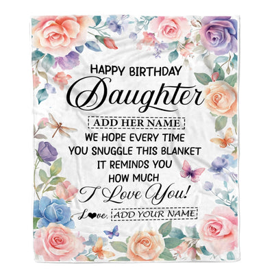 Personalized Happy Birthday Daughter Gifts From Mom Dad Blanket Butterfly Flower Present Birthday Gift For Daughter Gifts Customized Fleece Throw Blanket | teecentury