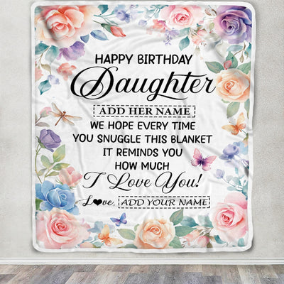 Personalized Happy Birthday Daughter Gifts From Mom Dad Blanket Butterfly Flower Present Birthday Gift For Daughter Gifts Customized Fleece Throw Blanket | teecentury