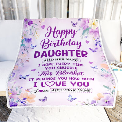 Personalized Happy Birthday Daughter Gifts From Mom Dad Blanket I Love You Purple Floral Birthday Gift Idea For Daughter Gifts Customized Fleece Throw Blanket | teecentury