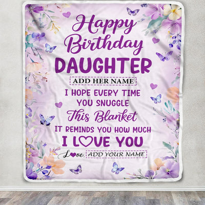 Personalized Happy Birthday Daughter Gifts From Mom Dad Blanket I Love You Purple Floral Birthday Gift Idea For Daughter Gifts Customized Fleece Throw Blanket | teecentury