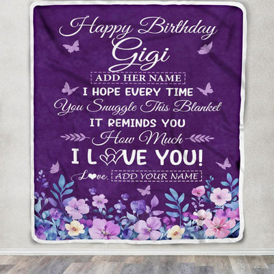 Personalized Happy Birthday Gigi Birthday Gifts From Granddaughter Grandson Blanket Purple Floral Unique Birthday Gifts Gigi Gifts Customized Fleece Blanket | teecentury