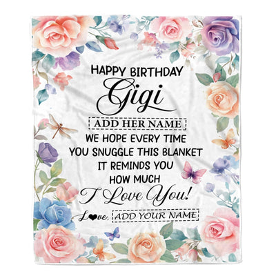 Personalized Happy Birthday Gigi Gifts From Granddaughter Grandkids Blanket Butterfly Flower Present Birthday Gift For Gigi Gifts Customized Fleece Blanket | teecentury