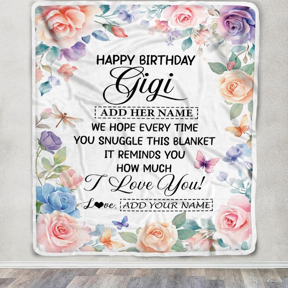 Personalized Happy Birthday Gigi Gifts From Granddaughter Grandkids Blanket Butterfly Flower Present Birthday Gift For Gigi Gifts Customized Fleece Blanket | teecentury