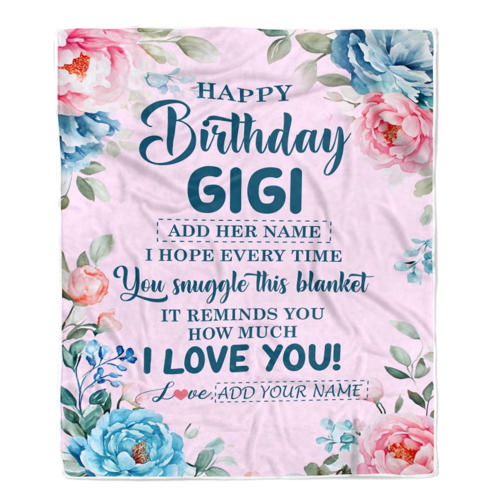 Personalized Happy Birthday Gigi Gifts From Granddaughter Grandson Blanket Floral Flower Birthday Gifts For Gigi Gifts For Birthday Customized Fleece Blanket | teecentury