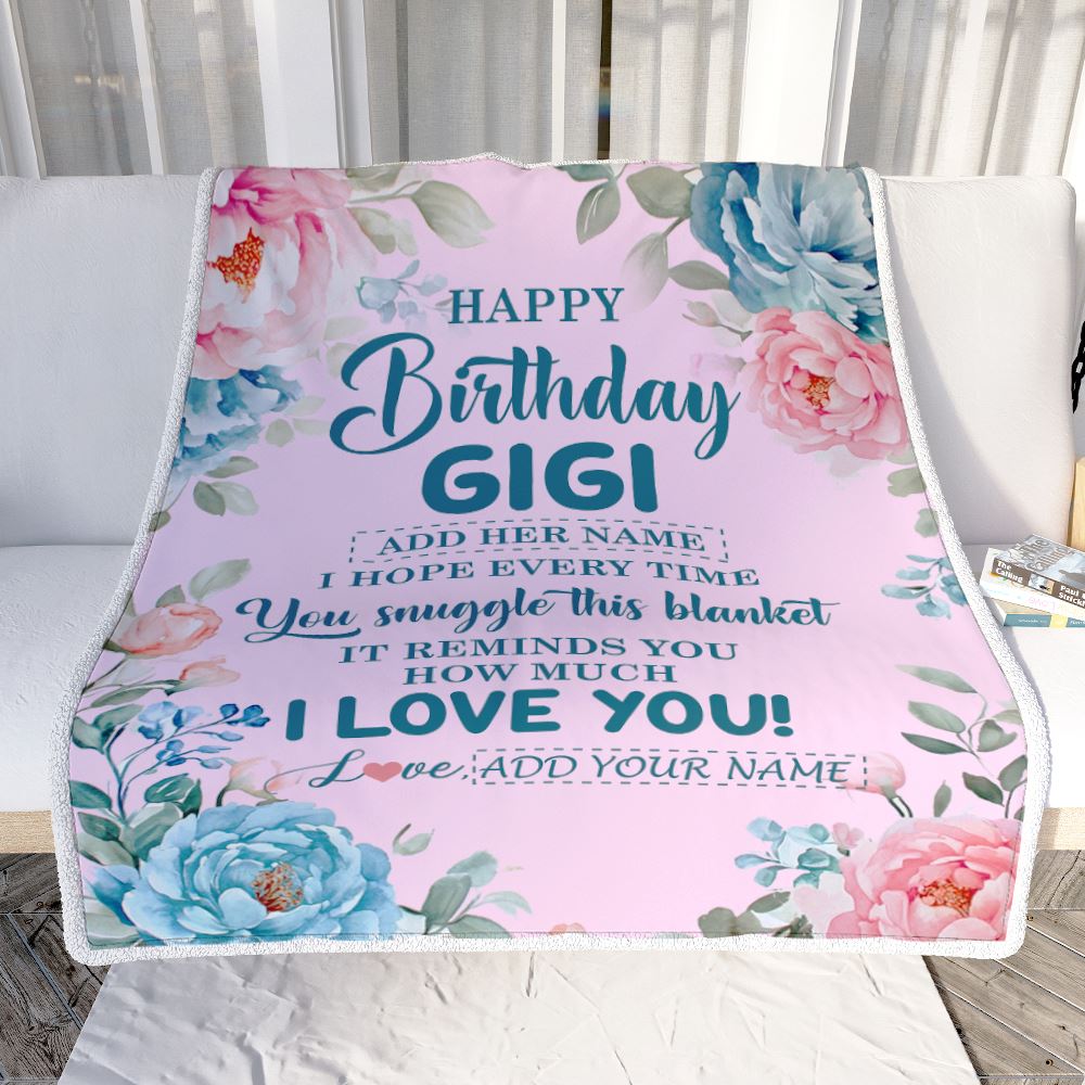 Personalized Happy Birthday Gigi Gifts From Granddaughter Grandson Blanket Floral Flower Birthday Gifts For Gigi Gifts For Birthday Customized Fleece Blanket | teecentury