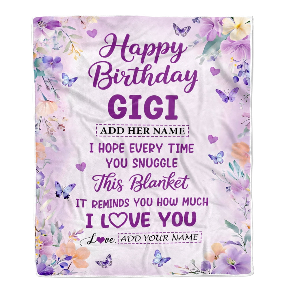 Personalized Happy Birthday Gigi Gifts From Granddaughter Grandson Blanket I Love You Purple Floral Birthday Gift Idea For Gigi Gifts Custom Fleece Blanket | teecentury