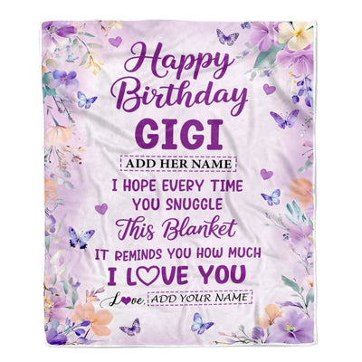 Personalized Happy Birthday Gigi Gifts From Granddaughter Grandson Blanket I Love You Purple Floral Birthday Gift Idea For Gigi Gifts Custom Fleece Blanket | teecentury