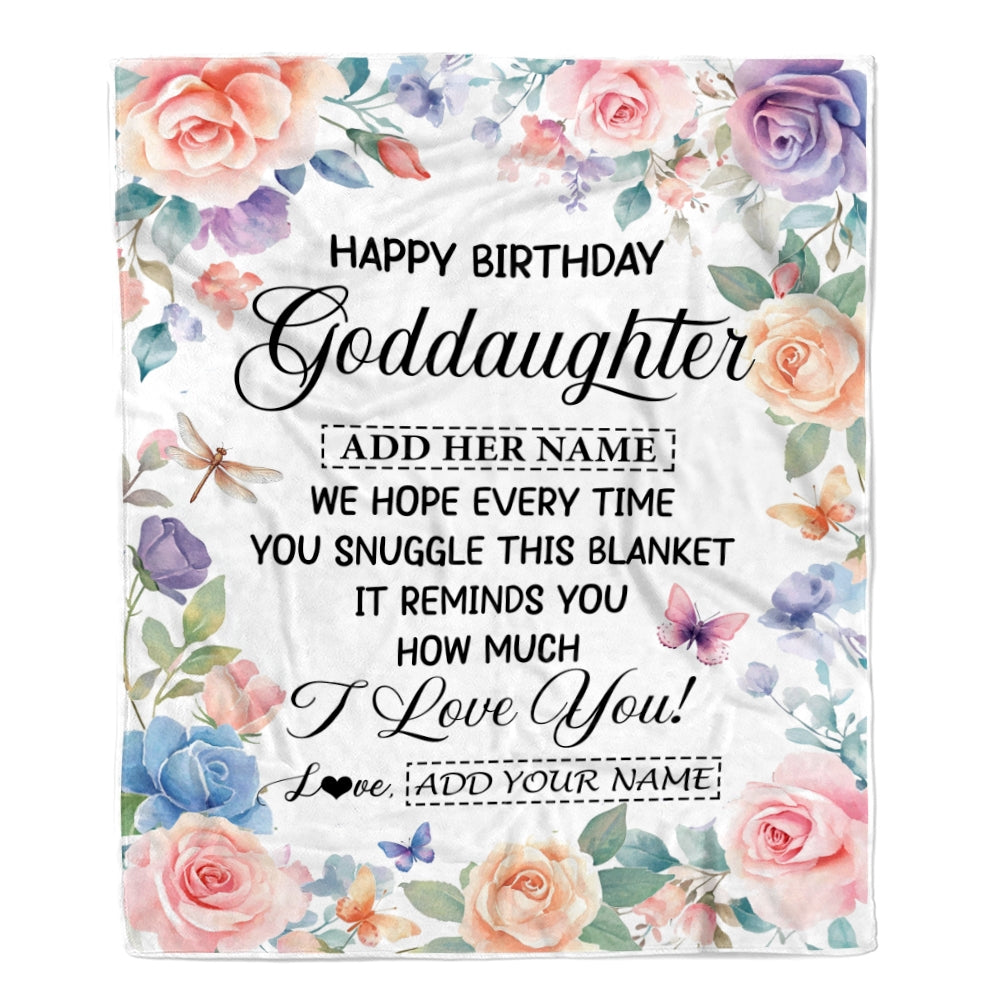 Personalized Happy Birthday Goddaughter Gifts From Godmother Blanket Butterfly Flower Present Birthday Gift For Goddaughter Gifts Customized Fleece Blanket | teecentury