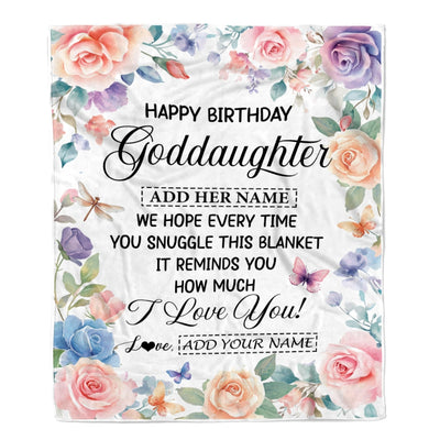 Personalized Happy Birthday Goddaughter Gifts From Godmother Blanket Butterfly Flower Present Birthday Gift For Goddaughter Gifts Customized Fleece Blanket | teecentury