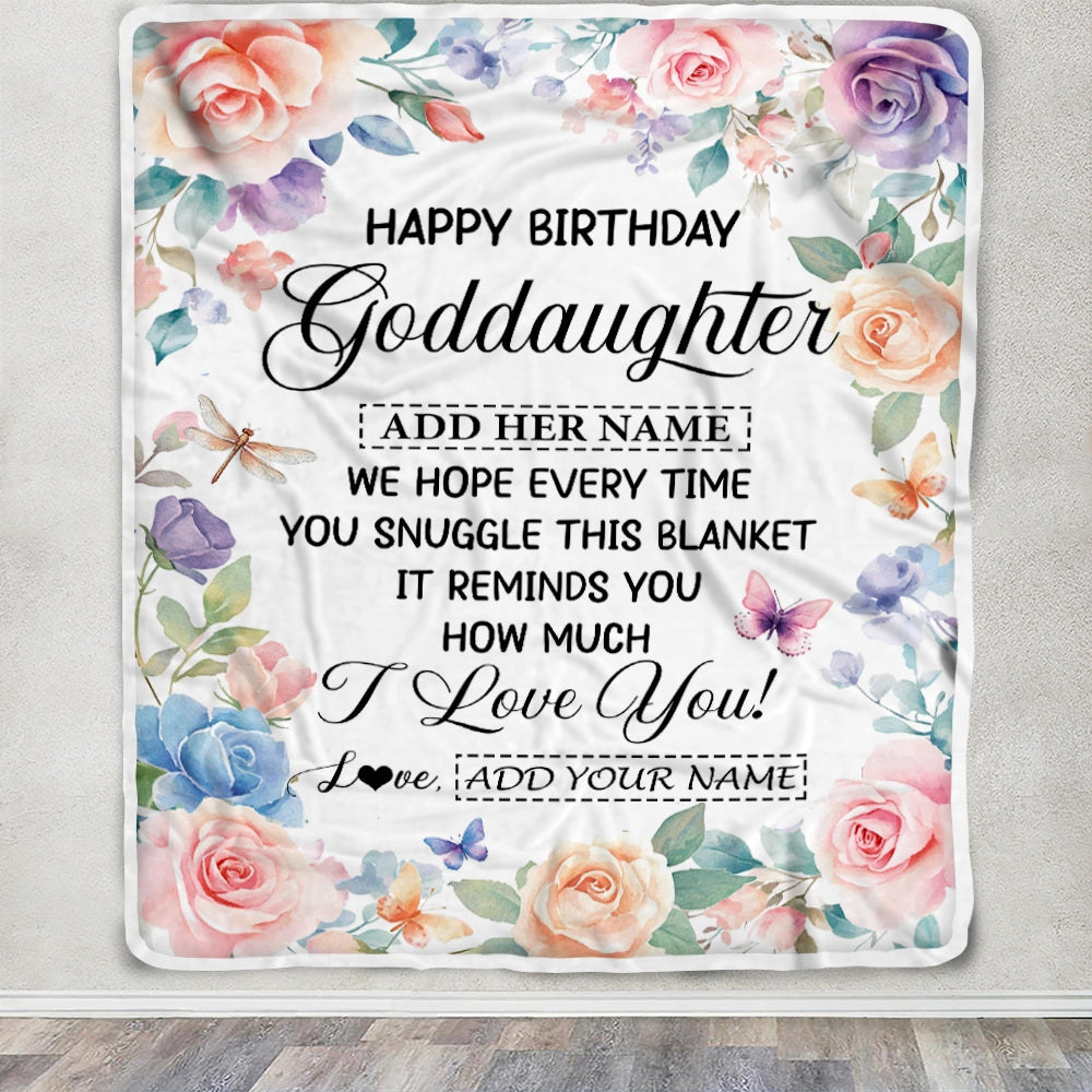 Personalized Happy Birthday Goddaughter Gifts From Godmother Blanket Butterfly Flower Present Birthday Gift For Goddaughter Gifts Customized Fleece Blanket | teecentury