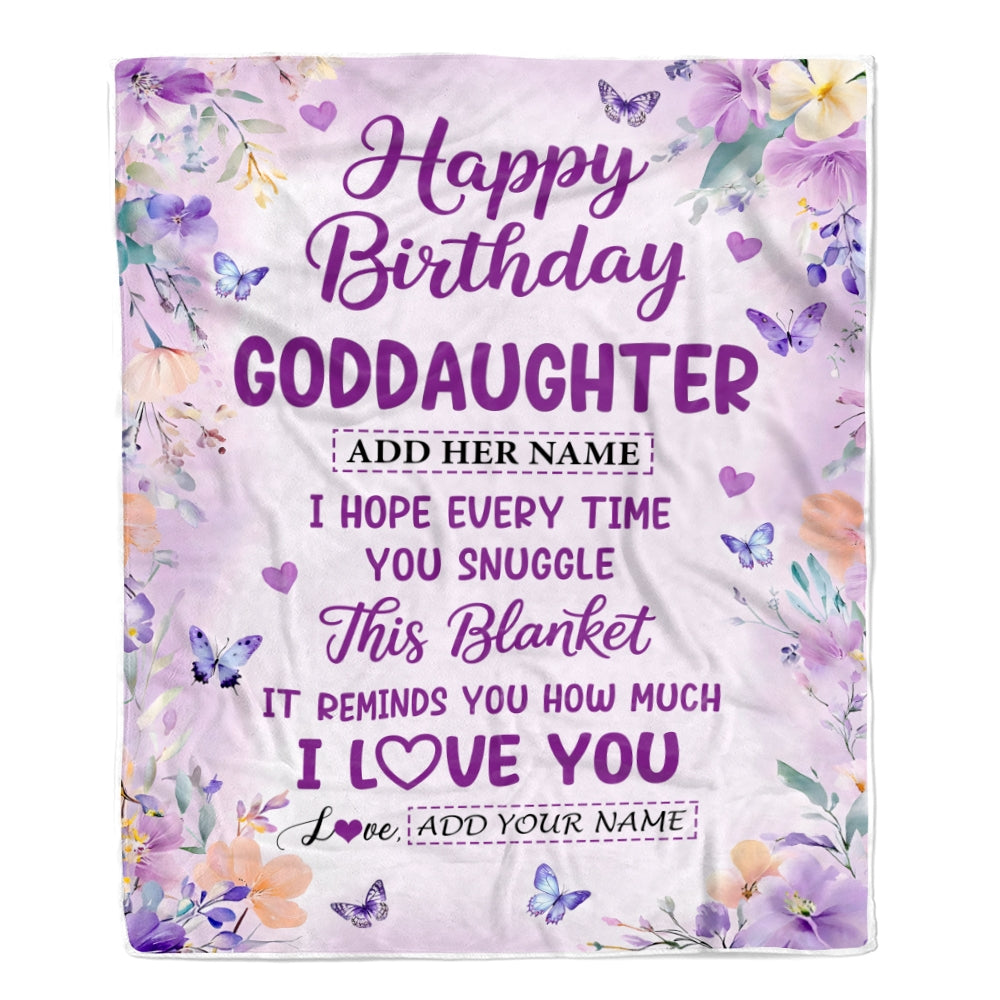 Personalized Happy Birthday Goddaughter Gifts From Godmother Blanket I Love You Purple Floral Birthday Gift Idea For Goddaughter Gifts Custom Fleece Blanket | teecentury