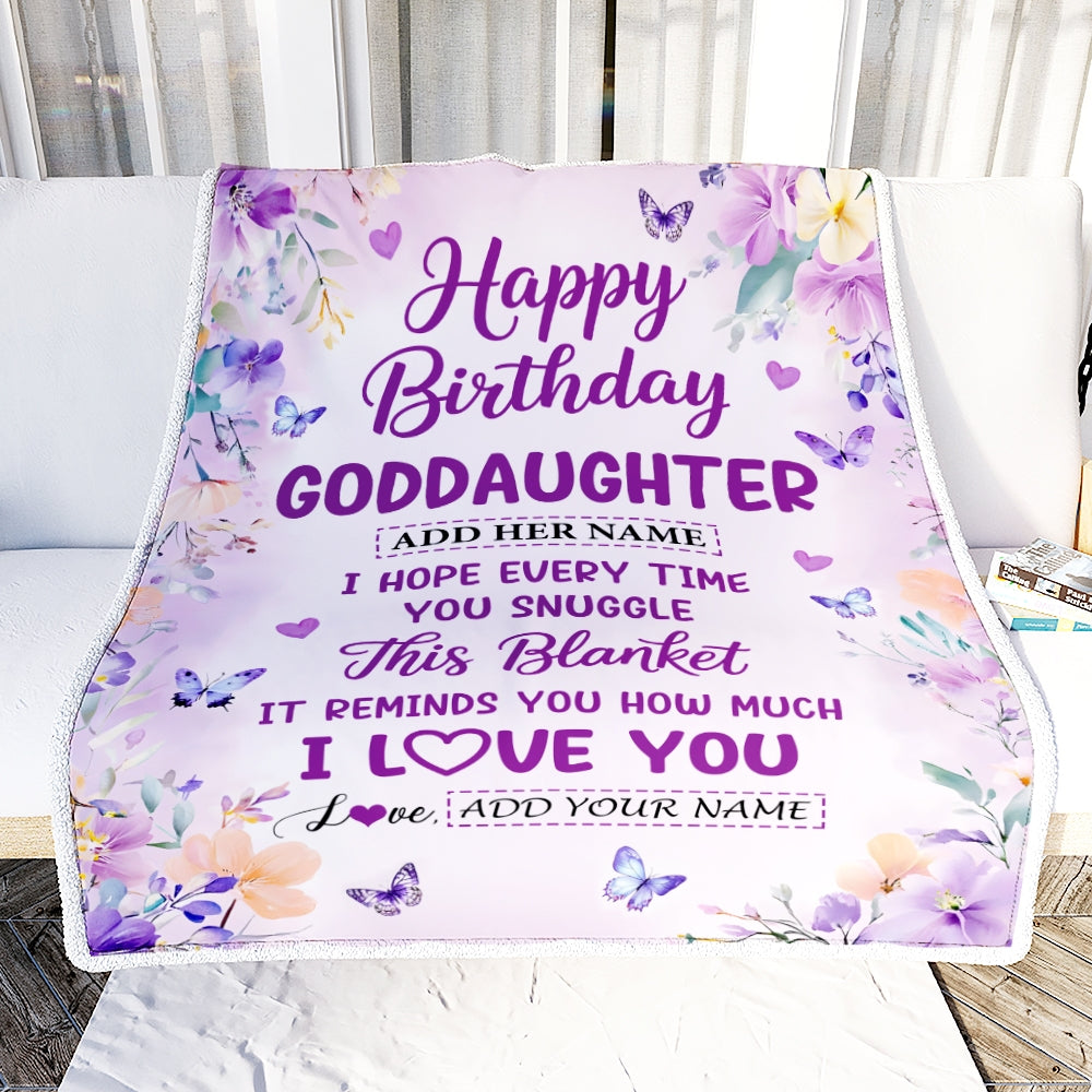 Personalized Happy Birthday Goddaughter Gifts From Godmother Blanket I Love You Purple Floral Birthday Gift Idea For Goddaughter Gifts Custom Fleece Blanket | teecentury