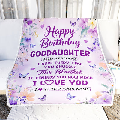 Personalized Happy Birthday Goddaughter Gifts From Godmother Blanket I Love You Purple Floral Birthday Gift Idea For Goddaughter Gifts Custom Fleece Blanket | teecentury