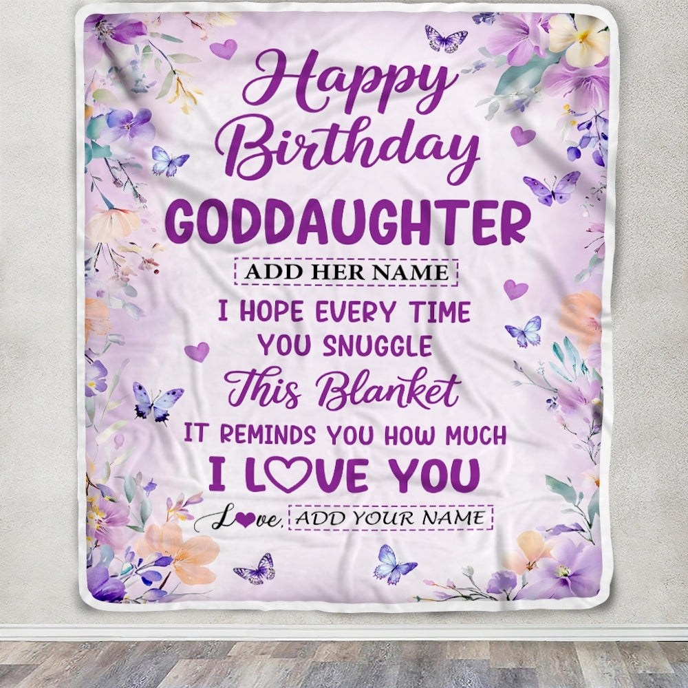 Personalized Happy Birthday Goddaughter Gifts From Godmother Blanket I Love You Purple Floral Birthday Gift Idea For Goddaughter Gifts Custom Fleece Blanket | teecentury