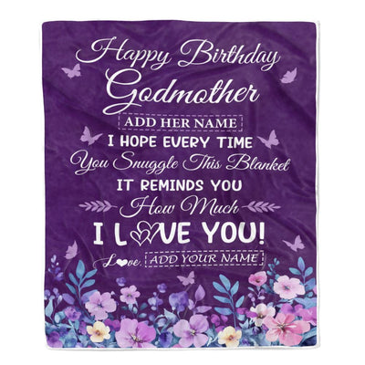 Personalized Happy Birthday Godmother Birthday Gifts From Niece Nephew Blanket Purple Floral Unique Birthday Gifts Aunt Gifts Customized Fleece Throw Blanket | teecentury