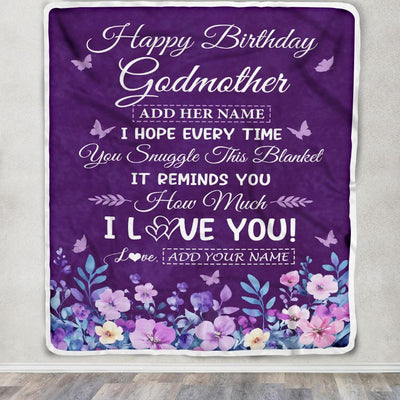 Personalized Happy Birthday Godmother Birthday Gifts From Niece Nephew Blanket Purple Floral Unique Birthday Gifts Aunt Gifts Customized Fleece Throw Blanket | teecentury