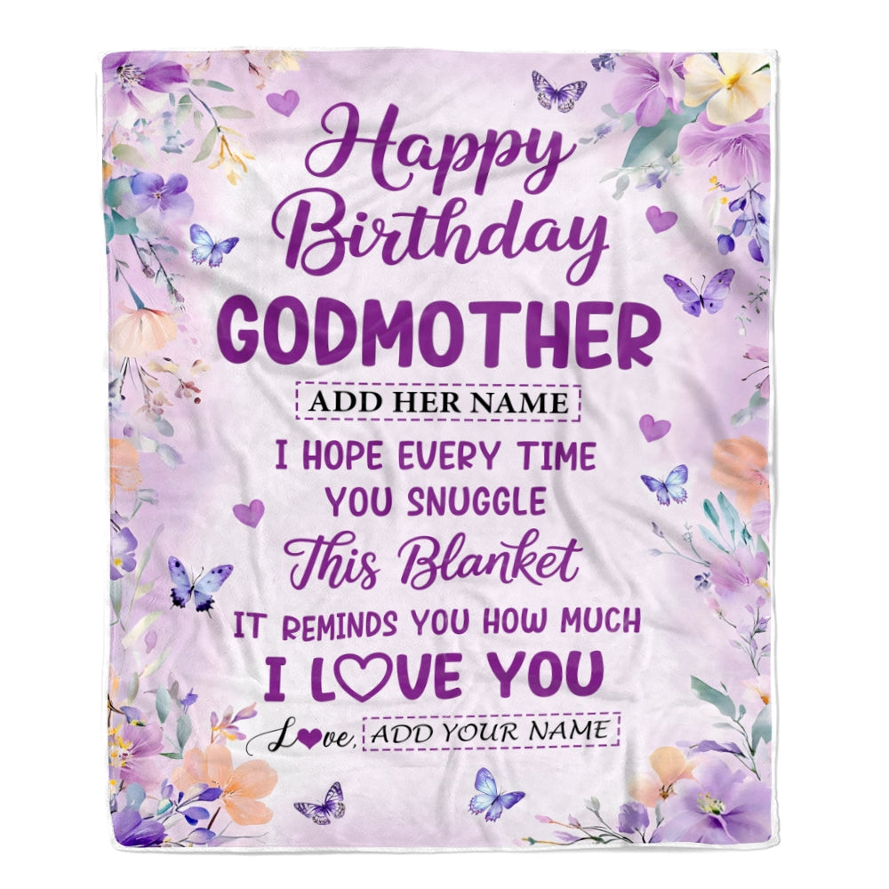 Personalized Happy Birthday Godmother Gifts From Goddaughter Godson Blanket I Love You Purple Floral Birthday Gift Idea For Aunt Gifts Custom Fleece Blanket | teecentury