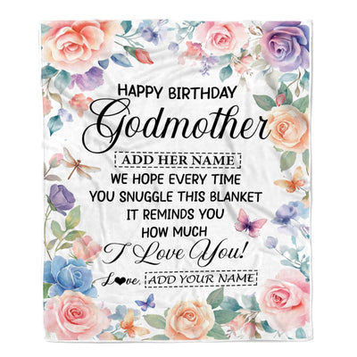 Personalized Happy Birthday Godmother Gifts From Niece Nephew Blanket Butterfly Flower Present Birthday Gift For Aunt Gifts Customized Fleece Throw Blanket | teecentury