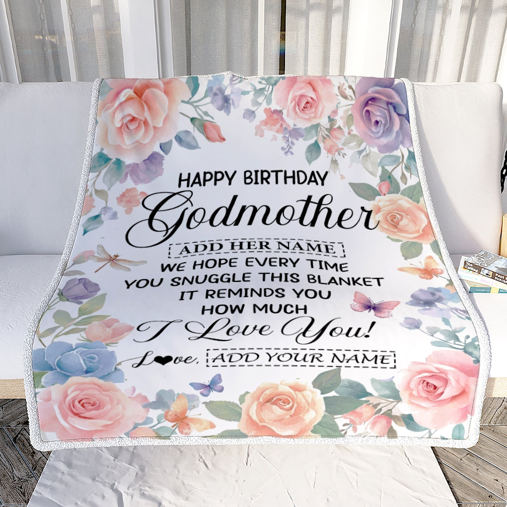 Personalized Happy Birthday Godmother Gifts From Niece Nephew Blanket Butterfly Flower Present Birthday Gift For Aunt Gifts Customized Fleece Throw Blanket | teecentury