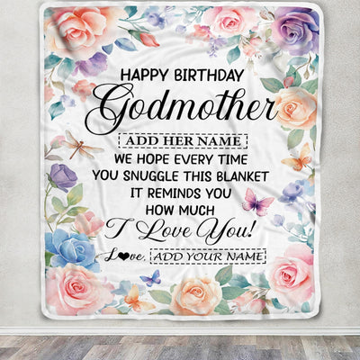 Personalized Happy Birthday Godmother Gifts From Niece Nephew Blanket Butterfly Flower Present Birthday Gift For Aunt Gifts Customized Fleece Throw Blanket | teecentury