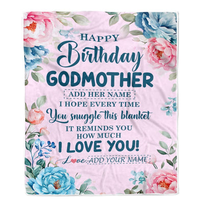 Personalized Happy Birthday Godmother Gifts From Niece Nephew Blanket Floral Flower Birthday Gifts For Aunt Gifts For Birthday Customized Fleece Throw Blanket | teecentury