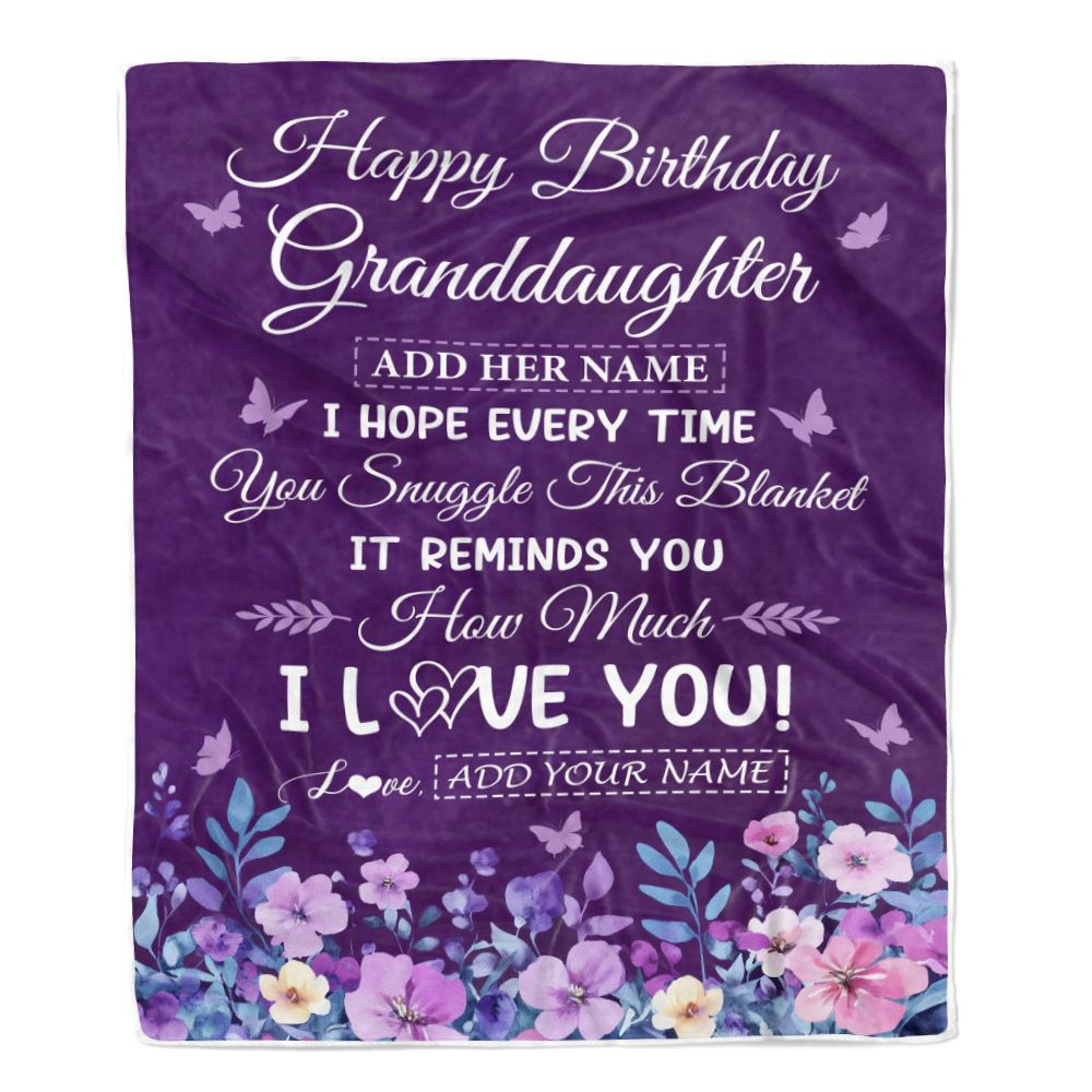 Personalized Happy Birthday Granddaughter Birthday Gifts From Grandma Blanket Purple Floral Unique Birthday Gifts Granddaughter Gifts Customized Fleece Blanket | teecentury