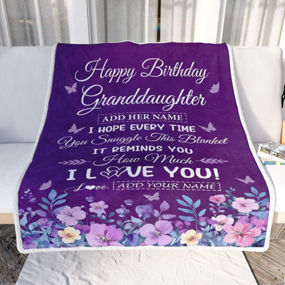 Personalized Happy Birthday Granddaughter Birthday Gifts From Grandma Blanket Purple Floral Unique Birthday Gifts Granddaughter Gifts Customized Fleece Blanket | teecentury