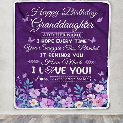 Personalized Happy Birthday Granddaughter Birthday Gifts From Grandma Blanket Purple Floral Unique Birthday Gifts Granddaughter Gifts Customized Fleece Blanket | teecentury