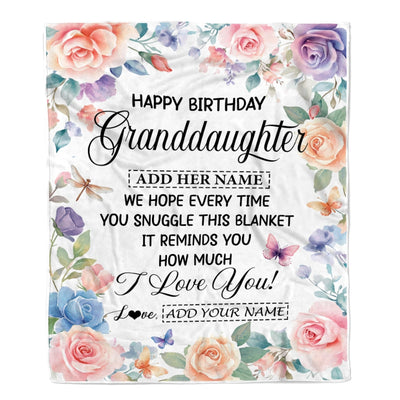 Personalized Happy Birthday Granddaughter Gifts From Grandma Blanket Butterfly Flower Present Birthday Gift For Granddaughter Gifts Customized Fleece Blanket | teecentury
