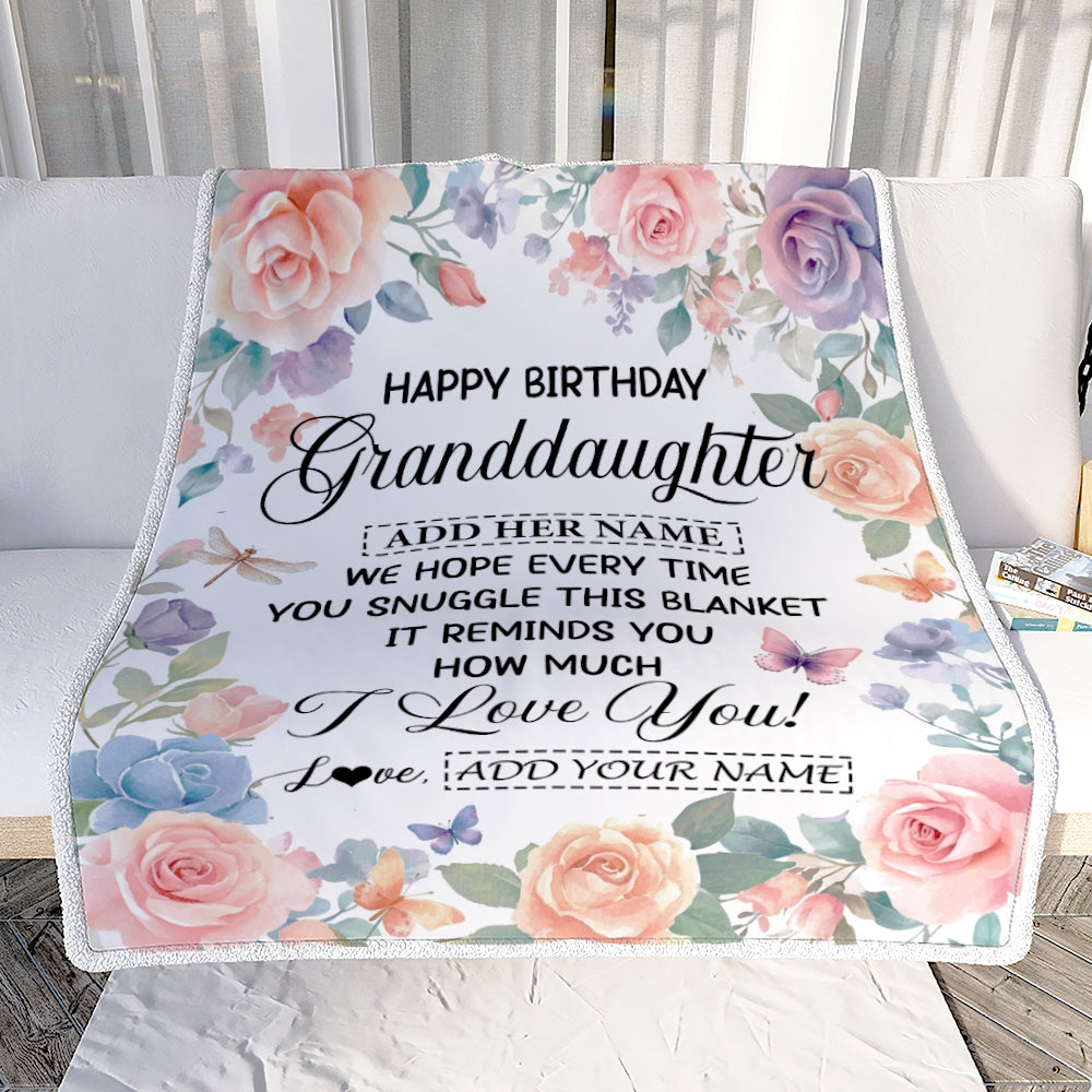 Personalized Happy Birthday Granddaughter Gifts From Grandma Blanket Butterfly Flower Present Birthday Gift For Granddaughter Gifts Customized Fleece Blanket | teecentury