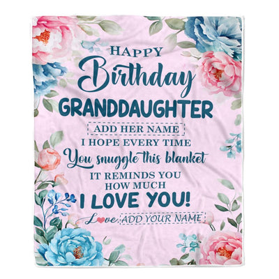 Personalized Happy Birthday Granddaughter Gifts From Grandma Blanket Floral Flower Birthday Gifts For Granddaughter Gifts Birthday Customized Fleece Blanket | teecentury