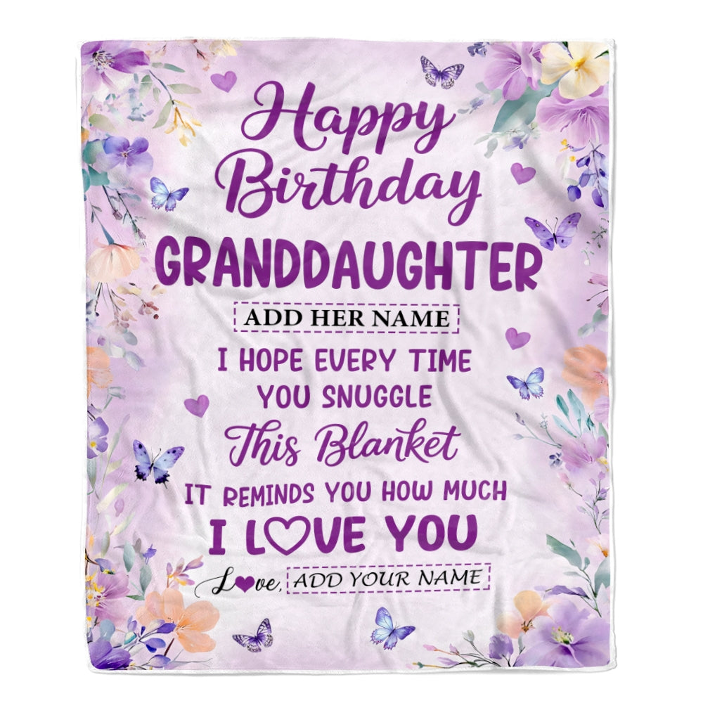 Personalized Happy Birthday Granddaughter Gifts From Grandma Blanket I Love You Purple Floral Birthday Gift Idea For Granddaughter Gifts Custom Fleece Blanket | teecentury