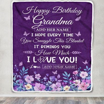 Personalized Happy Birthday Grandma Birthday Gifts From Granddaughter Blanket Purple Floral Unique Birthday Gifts Grandma Gifts Customized Fleece Blanket | teecentury