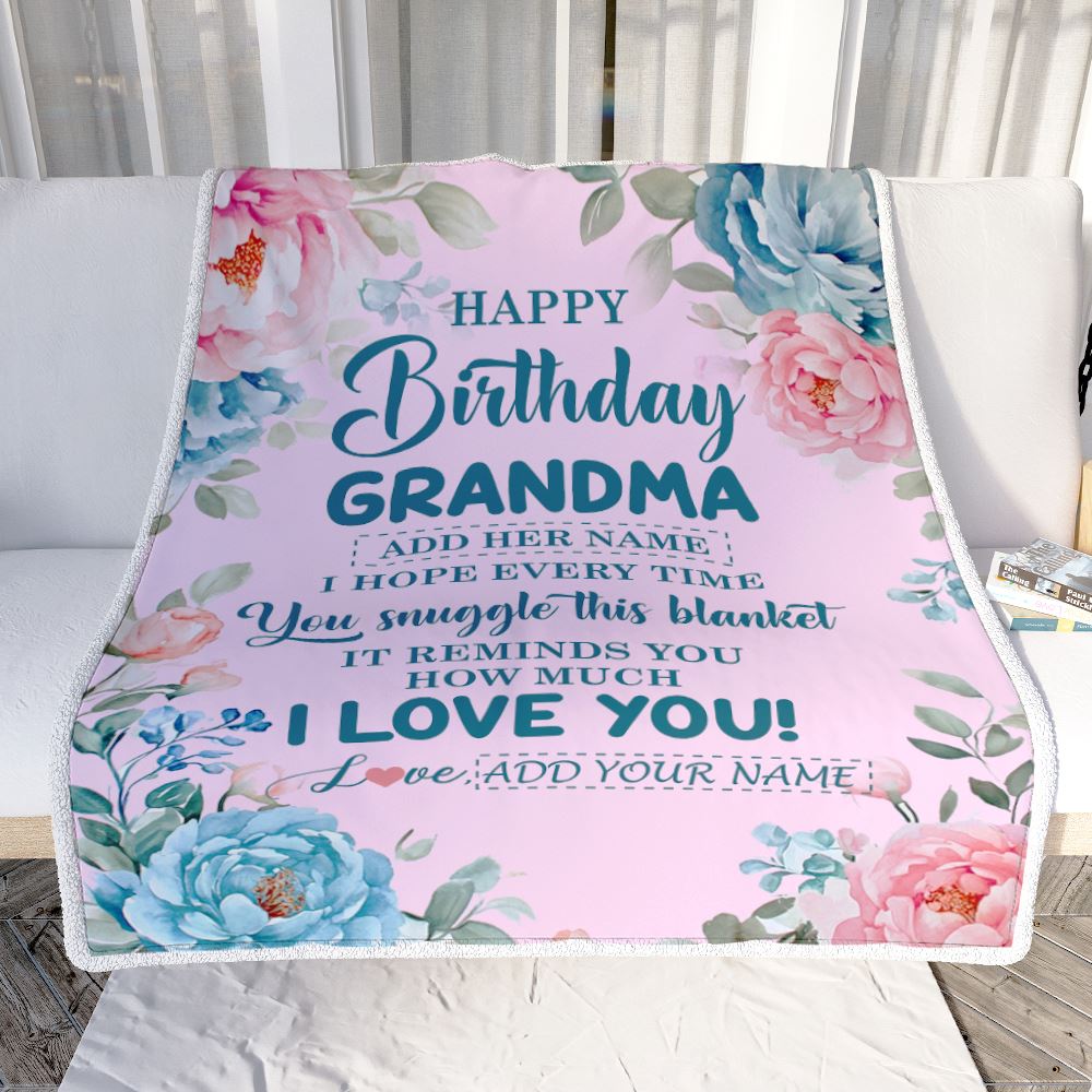 Personalized Happy Birthday Grandma Gifts From Granddaughter Blanket Floral Flower Birthday Gifts For Grandma Gifts For Birthday Customized Fleece Blanket | teecentury