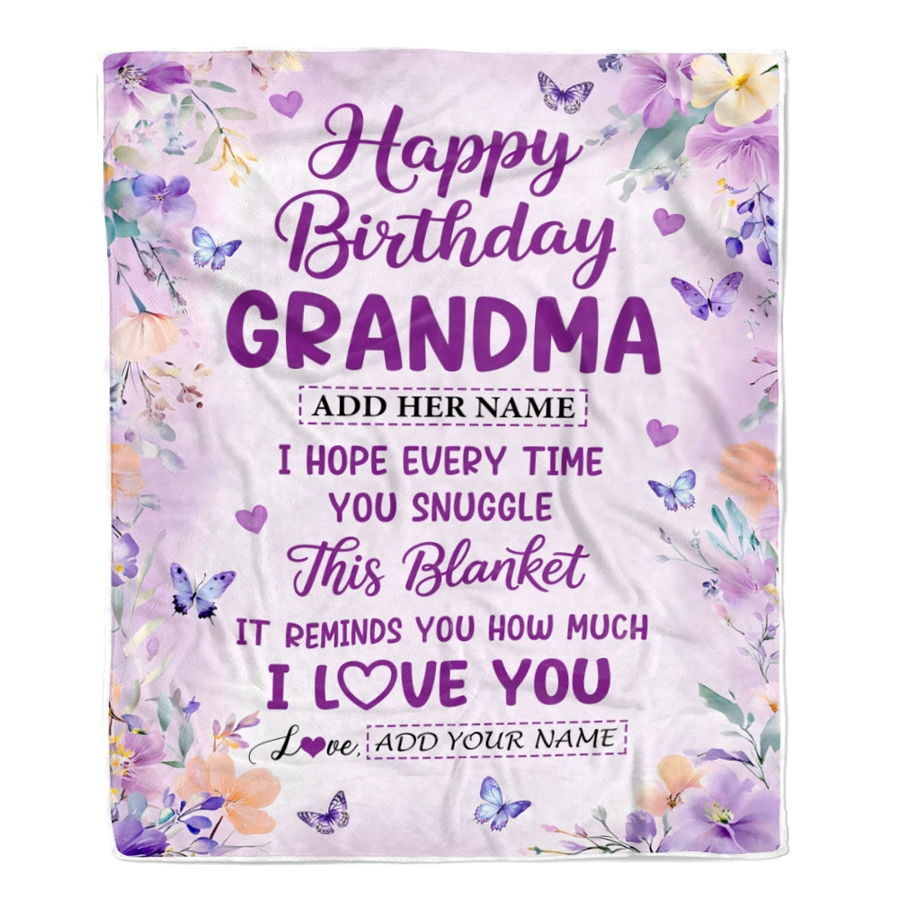 Personalized Happy Birthday Grandma Gifts From Granddaughter Blanket I Love You Purple Floral Birthday Gift Idea For Grandma Gifts Custom Fleece Throw Blanket | teecentury