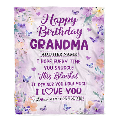 Personalized Happy Birthday Grandma Gifts From Granddaughter Blanket I Love You Purple Floral Birthday Gift Idea For Grandma Gifts Custom Fleece Throw Blanket | teecentury