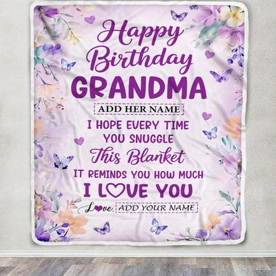 Personalized Happy Birthday Grandma Gifts From Granddaughter Blanket I Love You Purple Floral Birthday Gift Idea For Grandma Gifts Custom Fleece Throw Blanket | teecentury