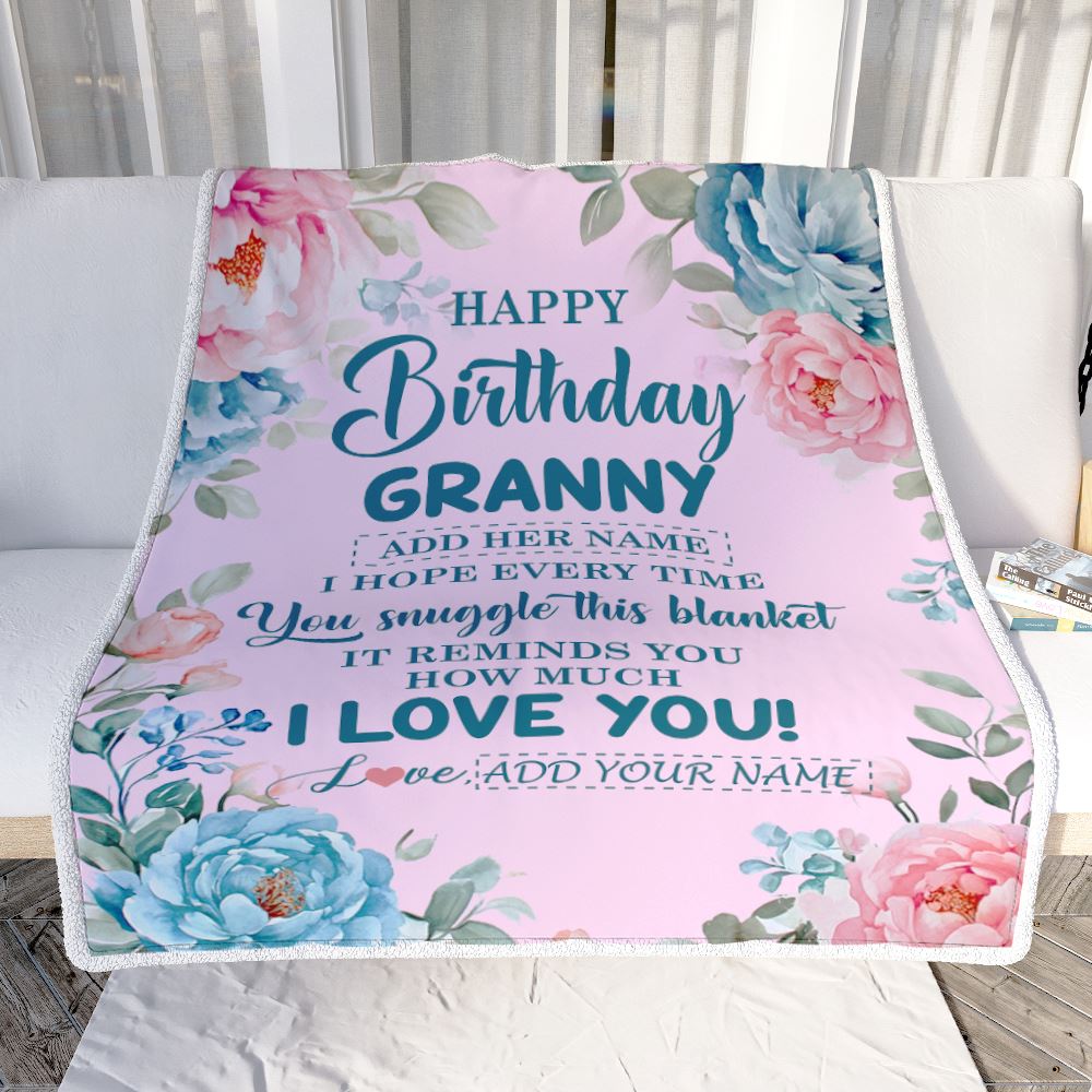 Personalized Happy Birthday Granny Gifts From Granddaughter Blanket Floral Flower Birthday Gifts For Granny Gifts For Birthday Customized Fleece Blanket | teecentury