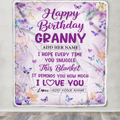 Personalized Happy Birthday Granny Gifts From Granddaughter Blanket I Love You Purple Floral Birthday Gift Idea For Granny Gifts Custom Fleece Throw Blanket | teecentury