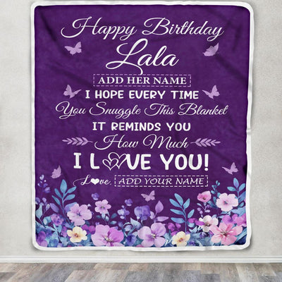 Personalized Happy Birthday Lala Birthday Gifts From Granddaughter Grandson Blanket Purple Floral Unique Birthday Gifts Lala Gifts Customized Fleece Blanket | teecentury