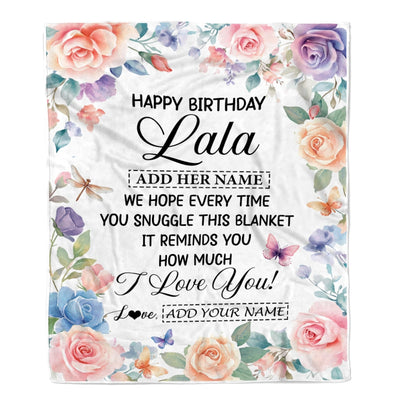 Personalized Happy Birthday Lala Gifts From Granddaughter Grandkids Blanket Butterfly Flower Present Birthday Gift For Lala Gifts Customized Fleece Blanket | teecentury