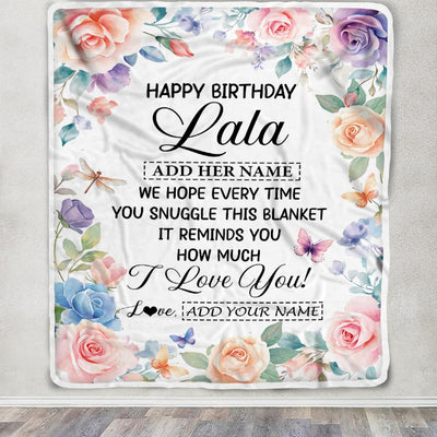 Personalized Happy Birthday Lala Gifts From Granddaughter Grandkids Blanket Butterfly Flower Present Birthday Gift For Lala Gifts Customized Fleece Blanket | teecentury