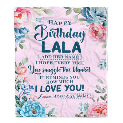 Personalized Happy Birthday Lala Gifts From Granddaughter Grandson Blanket Floral Flower Birthday Gifts For Lala Gifts For Birthday Customized Fleece Blanket | teecentury
