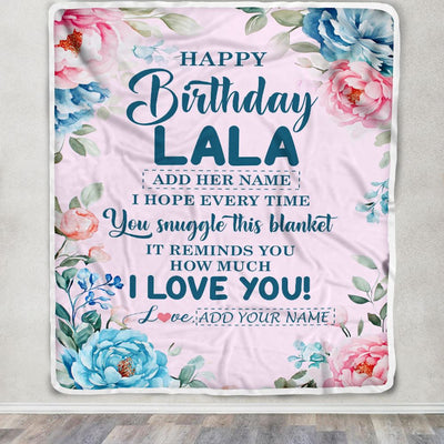 Personalized Happy Birthday Lala Gifts From Granddaughter Grandson Blanket Floral Flower Birthday Gifts For Lala Gifts For Birthday Customized Fleece Blanket | teecentury
