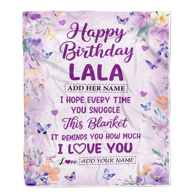 Personalized Happy Birthday Lala Gifts From Granddaughter Grandson Blanket I Love You Purple Floral Birthday Gift Idea For Lala Gifts Custom Fleece Blanket | teecentury