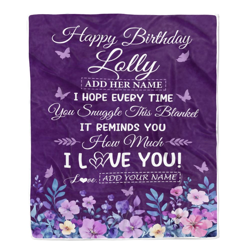Personalized Happy Birthday Lolly Birthday Gifts From Granddaughter Grandson Blanket Purple Floral Unique Birthday Gifts Lolly Gifts Customized Fleece Blanket | teecentury