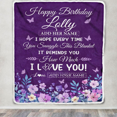 Personalized Happy Birthday Lolly Birthday Gifts From Granddaughter Grandson Blanket Purple Floral Unique Birthday Gifts Lolly Gifts Customized Fleece Blanket | teecentury