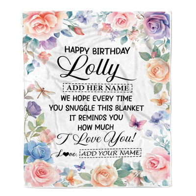 Personalized Happy Birthday Lolly Gifts From Granddaughter Grandkids Blanket Butterfly Flower Present Birthday Gift For Lolly Gifts Customized Fleece Blanket | teecentury