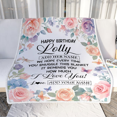 Personalized Happy Birthday Lolly Gifts From Granddaughter Grandkids Blanket Butterfly Flower Present Birthday Gift For Lolly Gifts Customized Fleece Blanket | teecentury