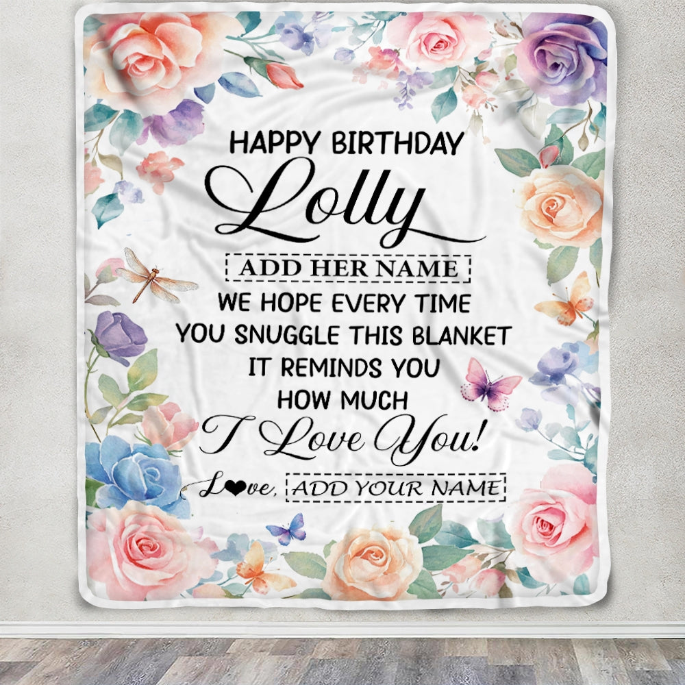 Personalized Happy Birthday Lolly Gifts From Granddaughter Grandkids Blanket Butterfly Flower Present Birthday Gift For Lolly Gifts Customized Fleece Blanket | teecentury